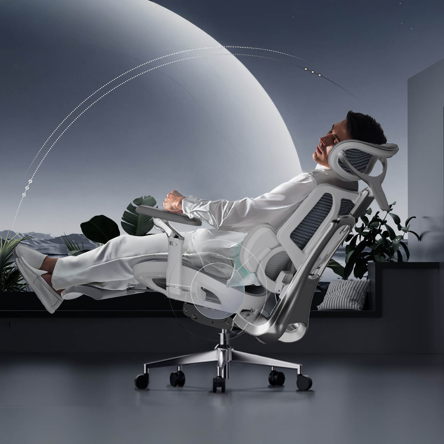 HBADA E3 Ultra Ergonomic Office Chair Futuristic(with Footrest) gray in use