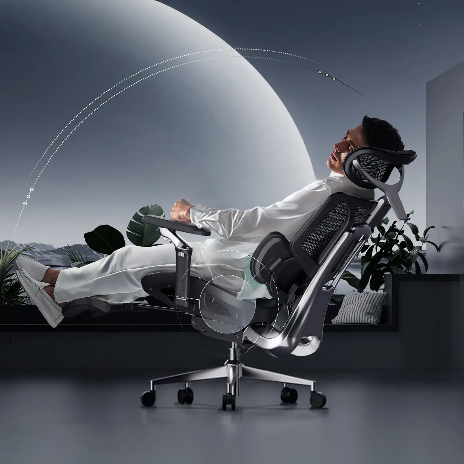 HBADA E3 Ultra Ergonomic Office Chair Futuristic(with Footrest) black in use