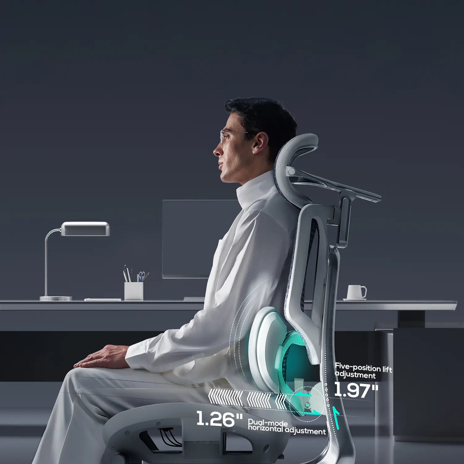 HBADA E3 Ultra Ergonomic Office Chair Futuristic(with Footrest) gray lumbar support