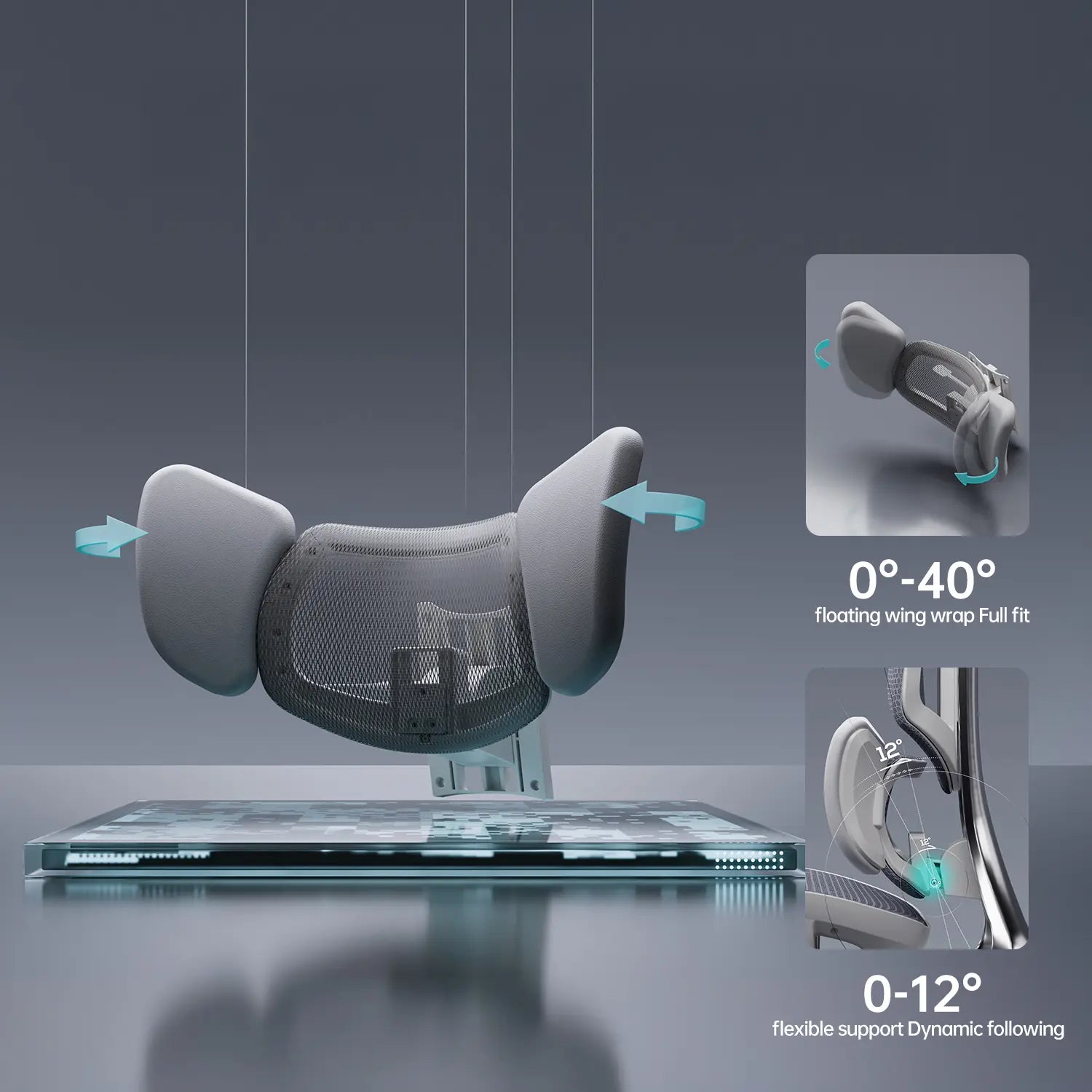 HBADA E3 Ultra Ergonomic Office Chair Futuristic(with Footrest) gray lumbar support detail