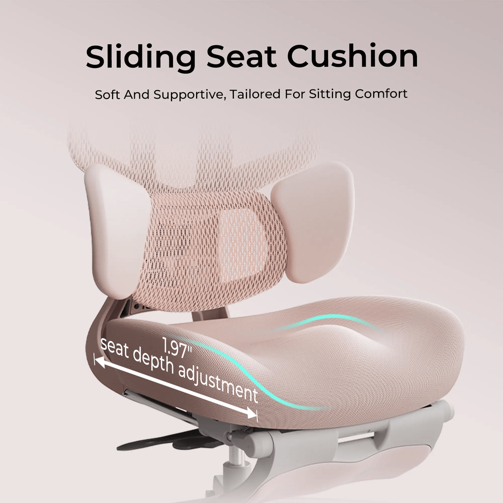 E3 Air pink chair seat depth adjustment feature