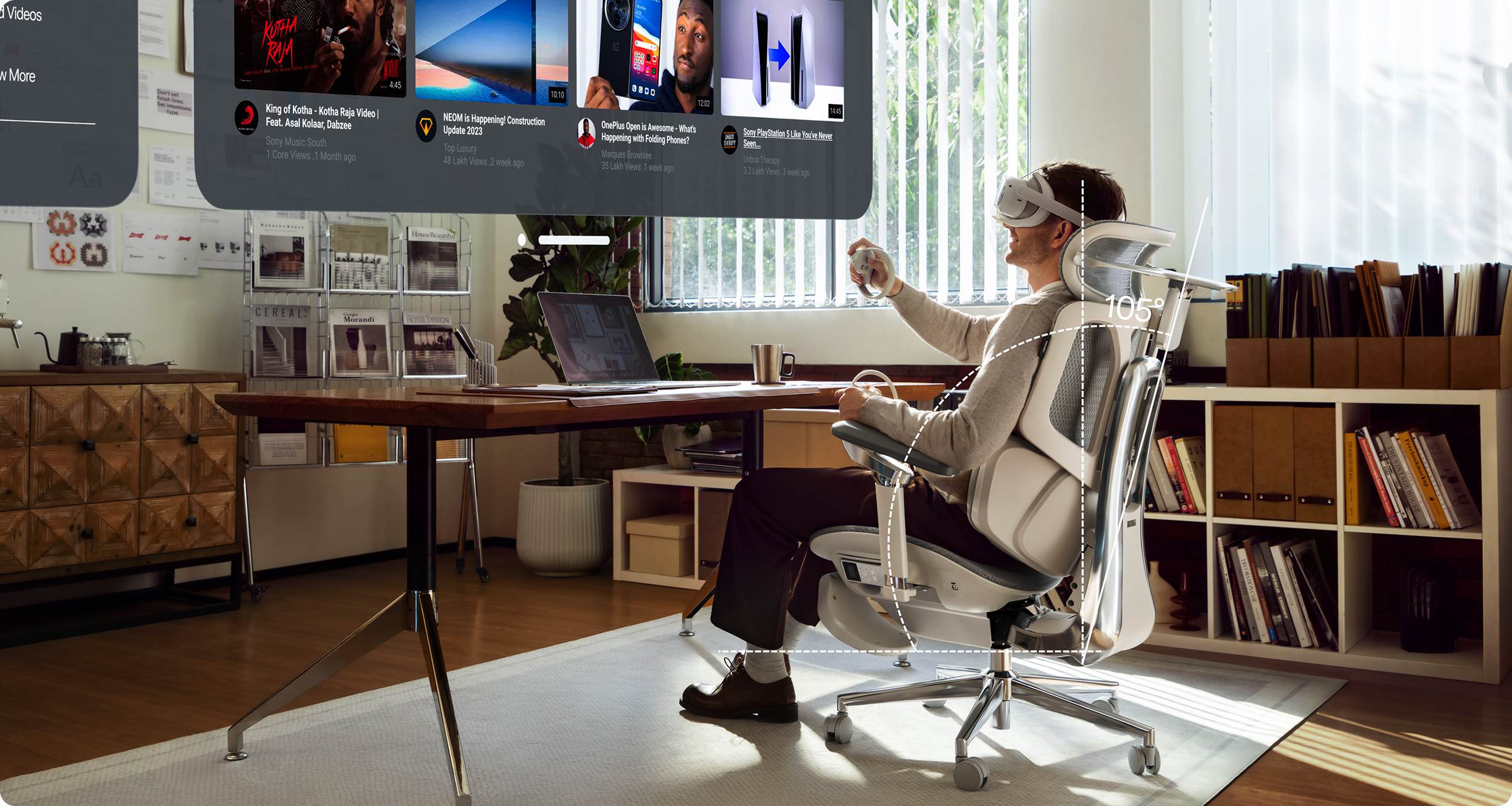 Person using a virtual reality headset in a Hbada X7 ergonomic office chair playing VR game