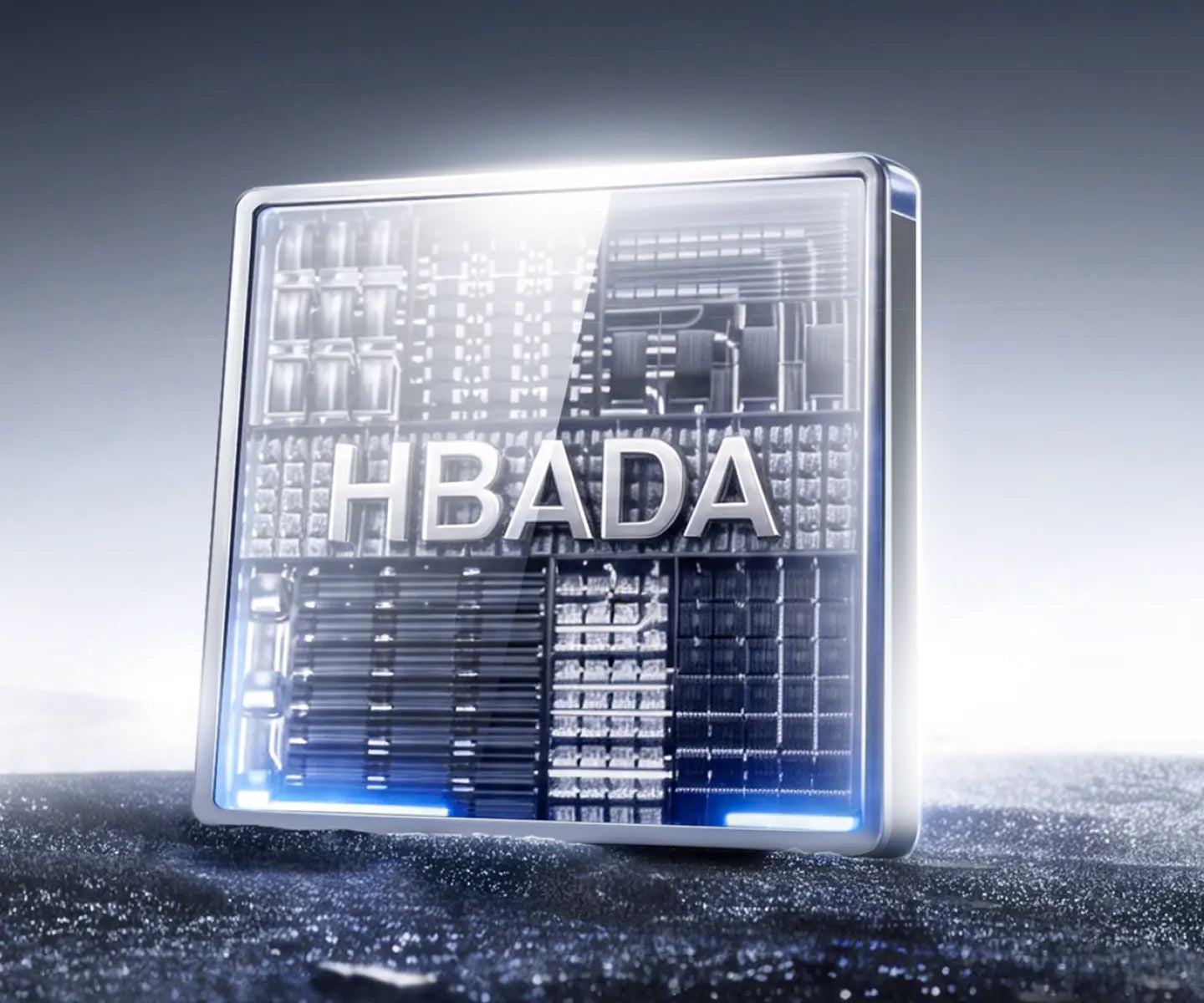 HBADA logo displayed on an illuminated electronic chip