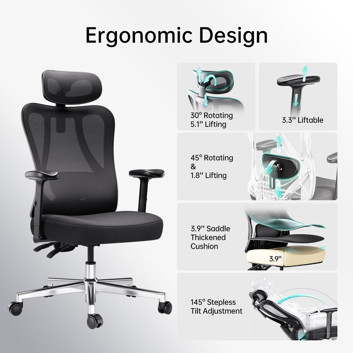 HBADA P3 Ergonomic Chair Without Footrest