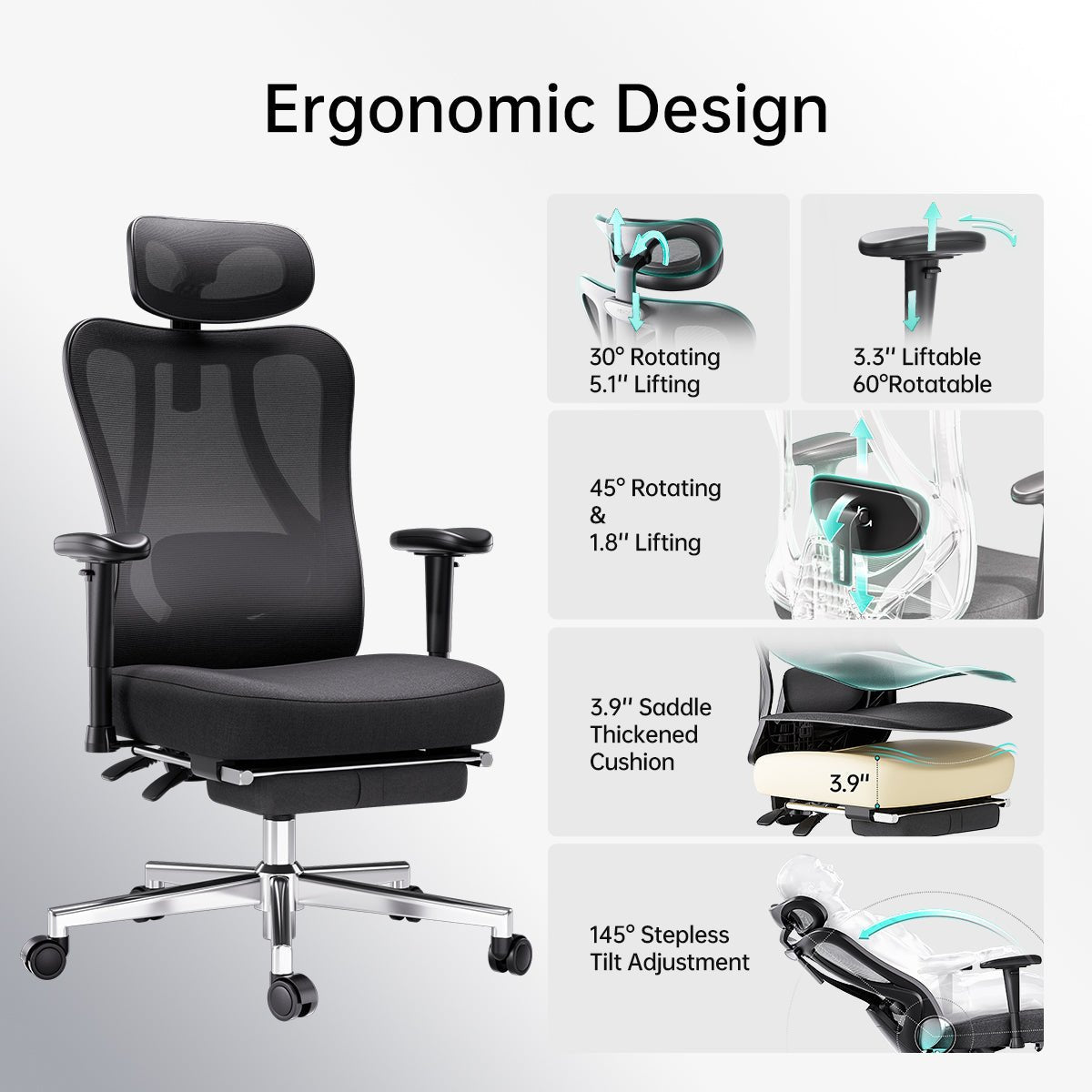 HBADA P3 Ergonomic Chair With Footrest