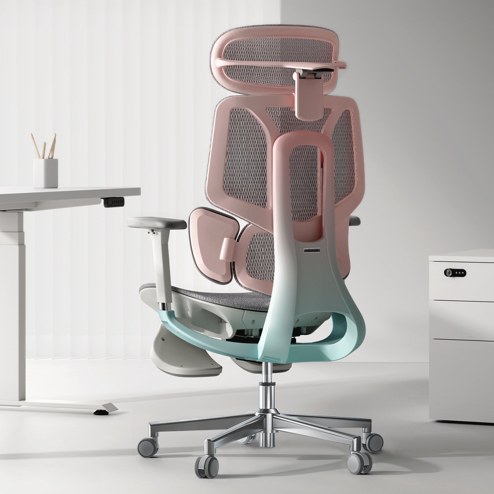 HBADA E3 Ergonomic Chair with Footrest 4D Headrest Support Elegant White