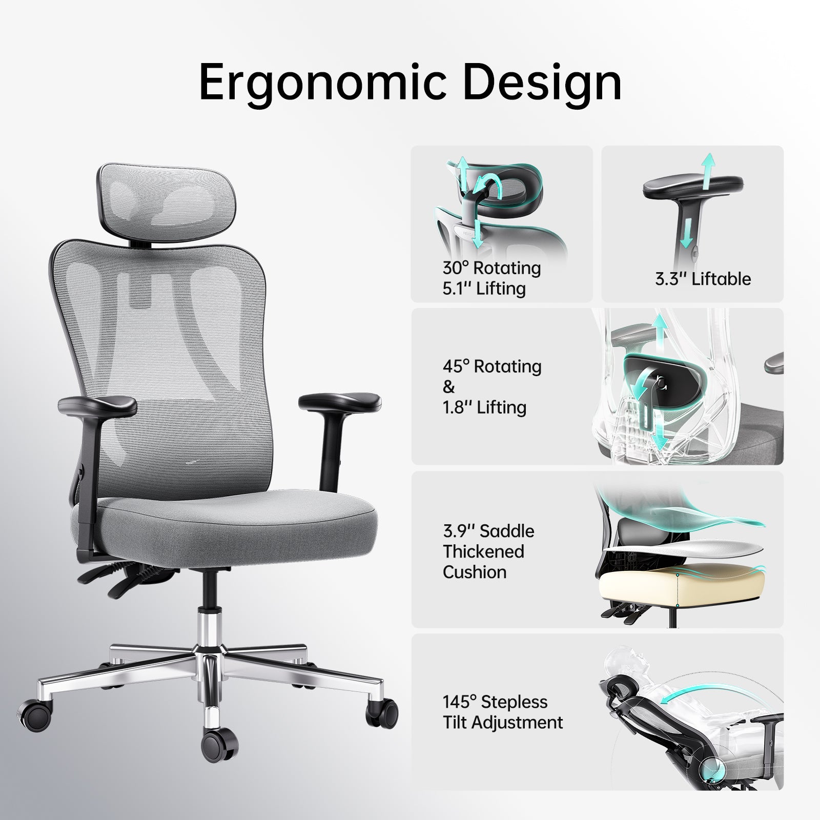 HBADA P3 Ergonomic Chair without Footrest