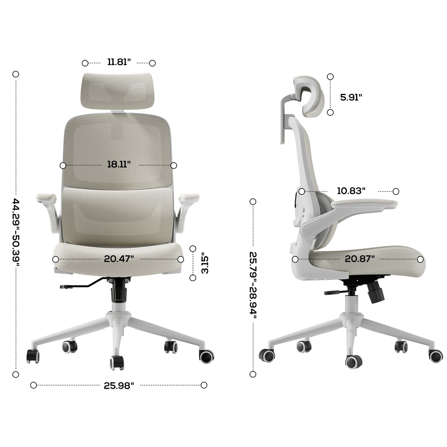 Hbada P1 Ergonomic Office Chair white dimensions