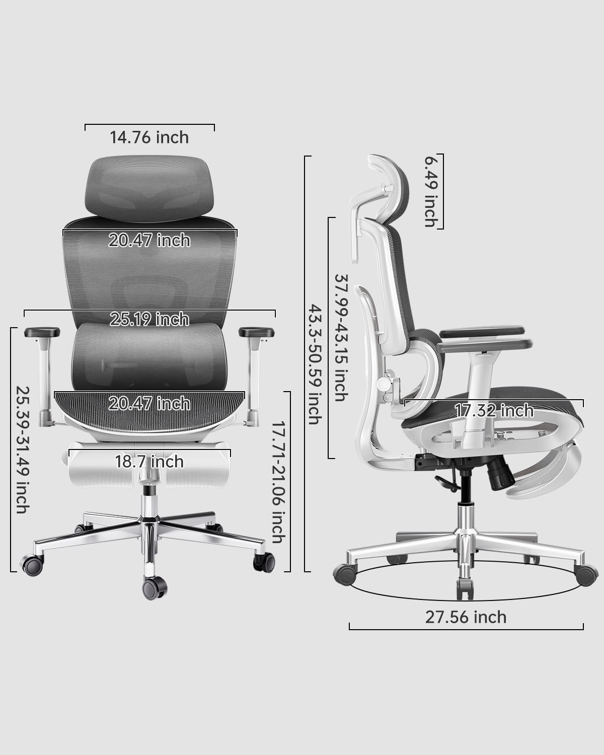 HBADA E2 Ergonomic Office Chair white dimensions~scene