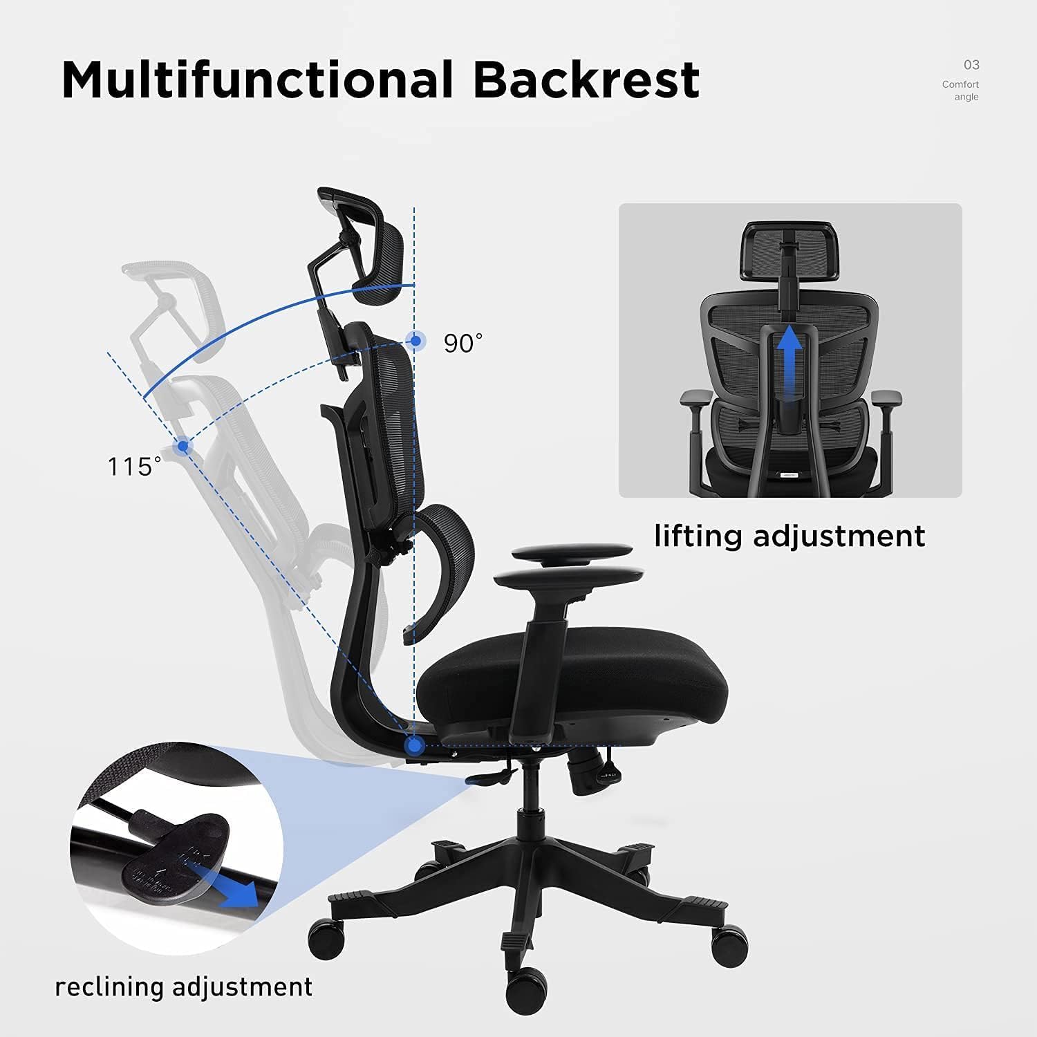 Hbada E8 Ergonomic Office Chair Elastic Adaptative Adjustment Back Lumbar Support Computer Chair High-Density Breathable Mesh Desk Chair with 115° Rocking,Black