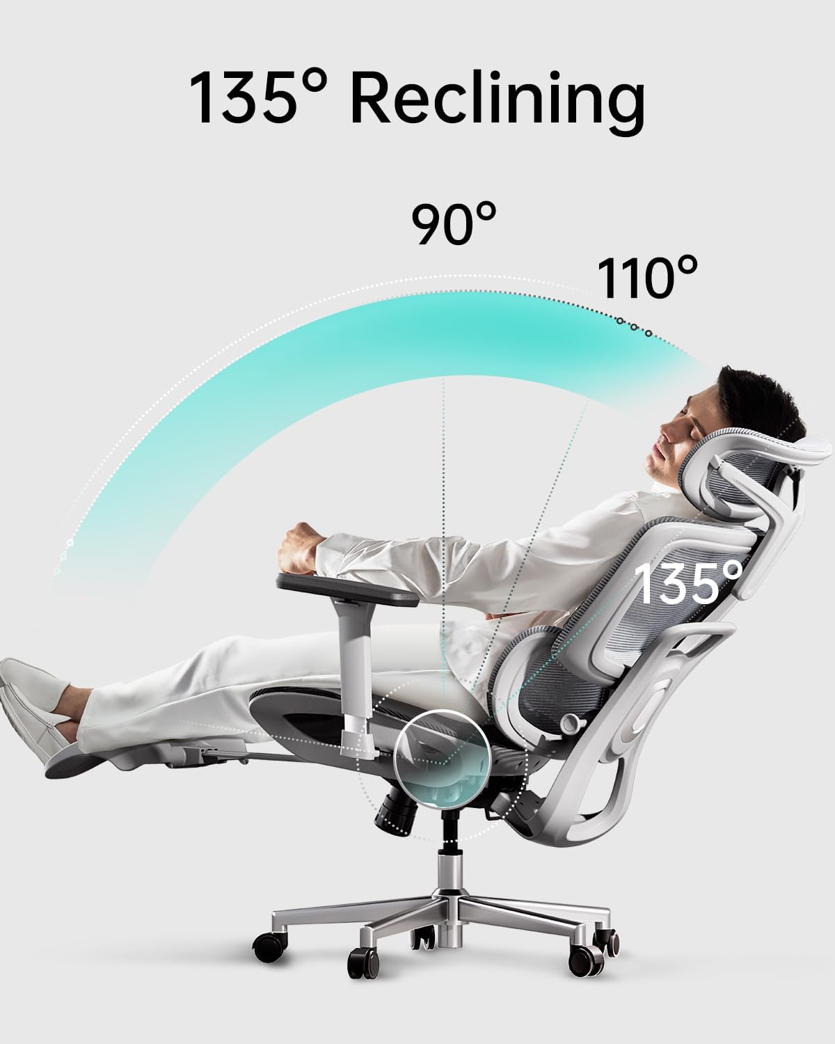 HBADA E2 Ergonomic Office Chair white reclining angle~scene