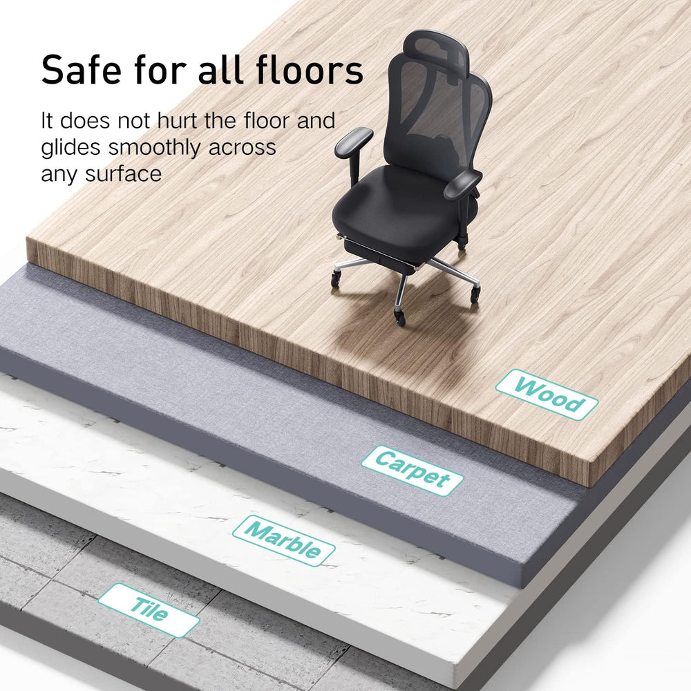 HBADA replacement chair wheels designed to be safe for all floors, including hardwood, tile, and carpet, preventing scratches.