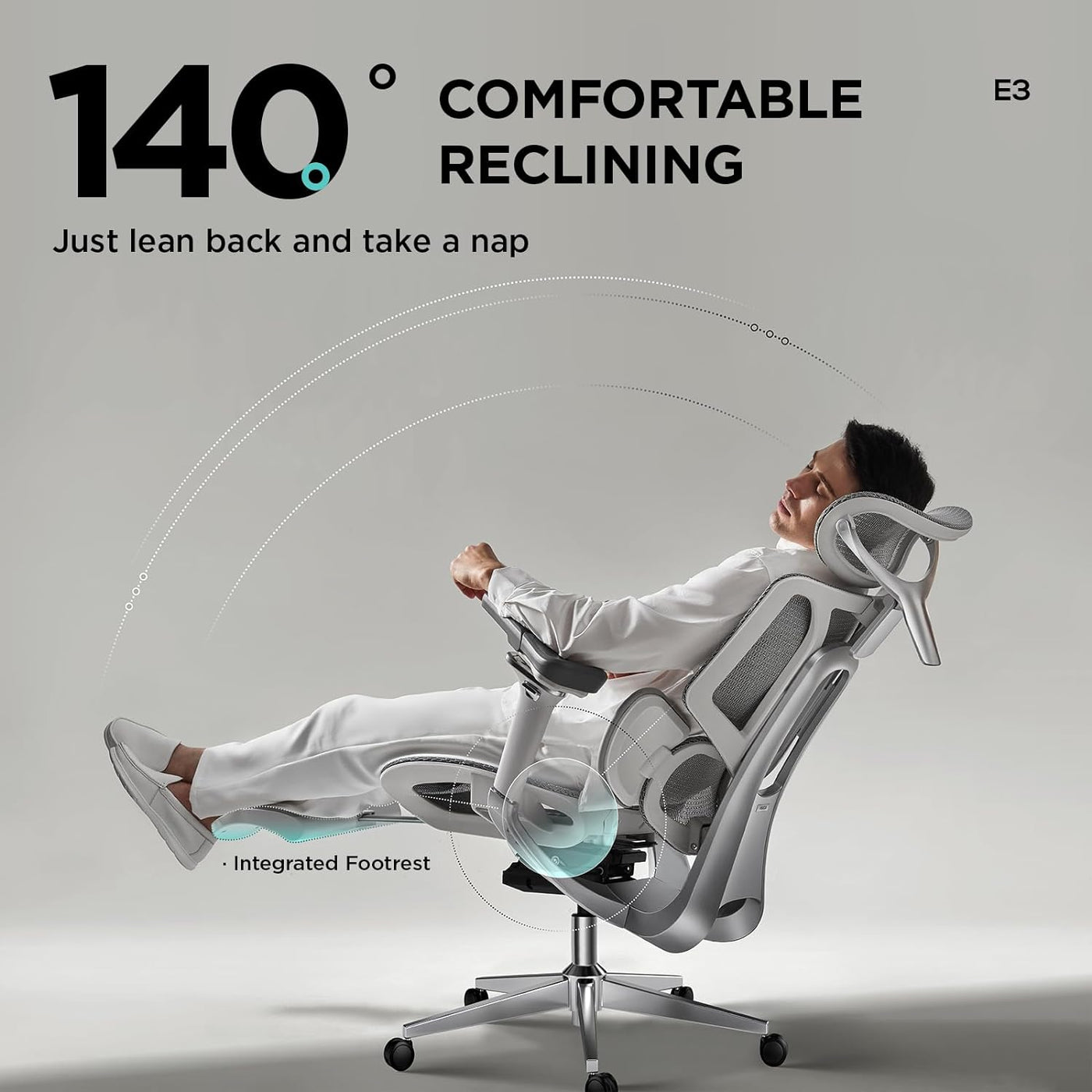 HBADA E3 Ergonomic Chair with Footrest 4D Headrest Support Elegant White