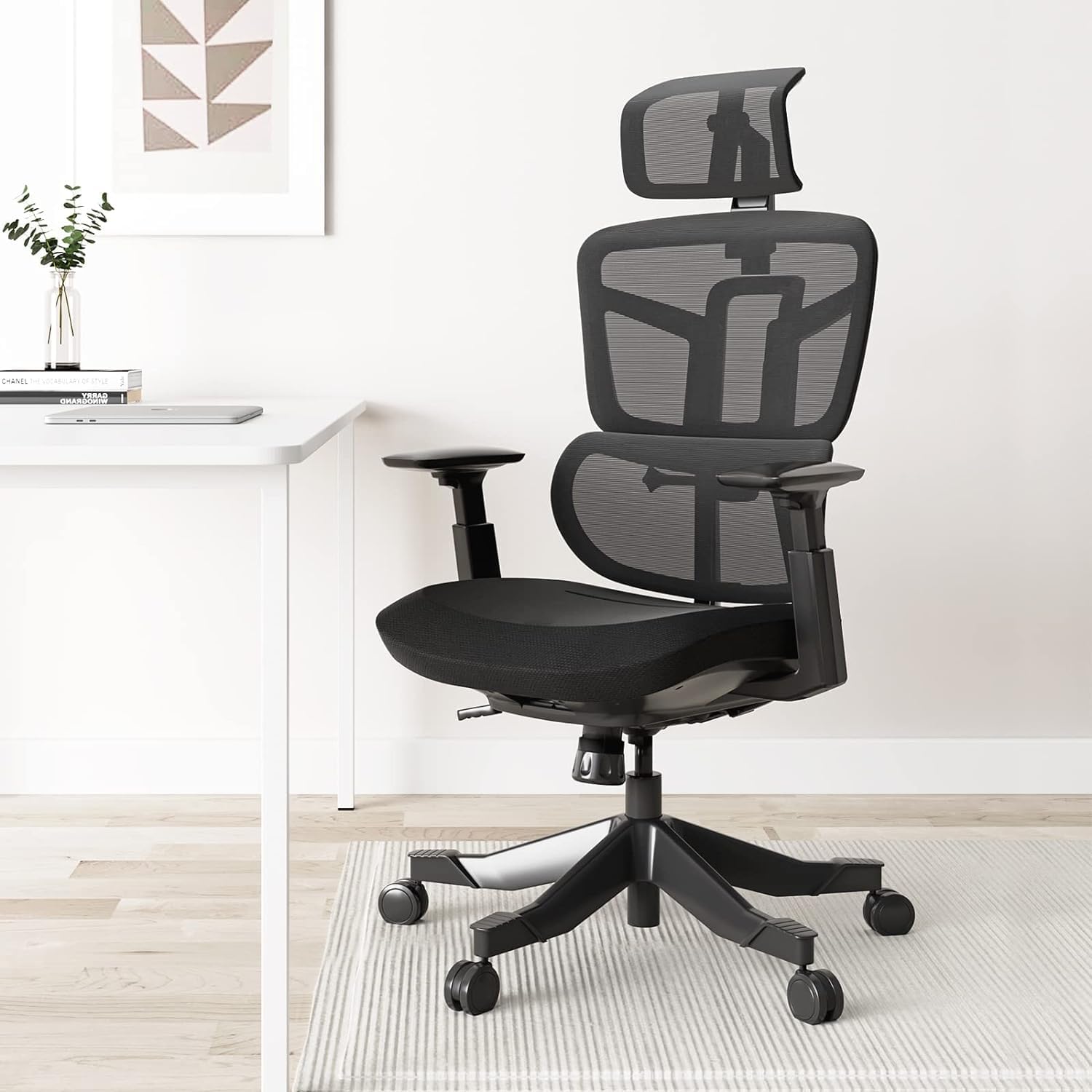 Hbada E8 Ergonomic Office Chair Elastic Adaptative Adjustment Back Lumbar Support Computer Chair High-Density Breathable Mesh Desk Chair with 115° Rocking,Black