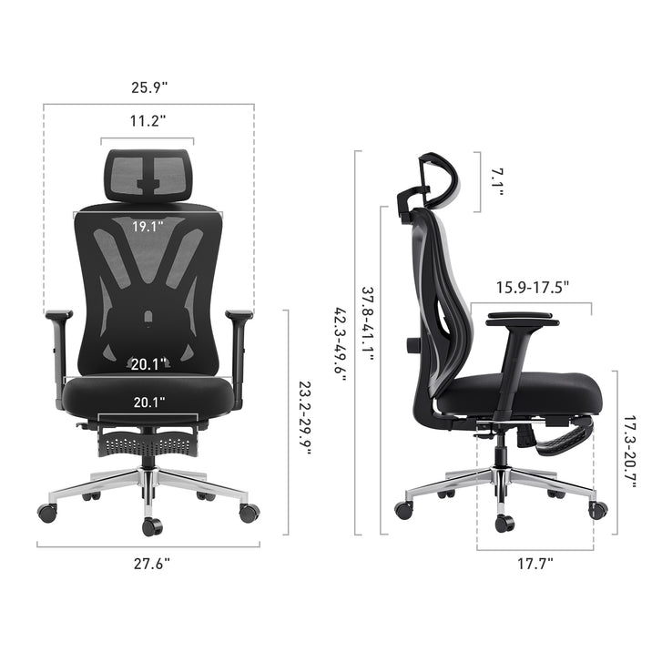 HBADA P5 Ergonomic Office Chair with Footrest black dimensions