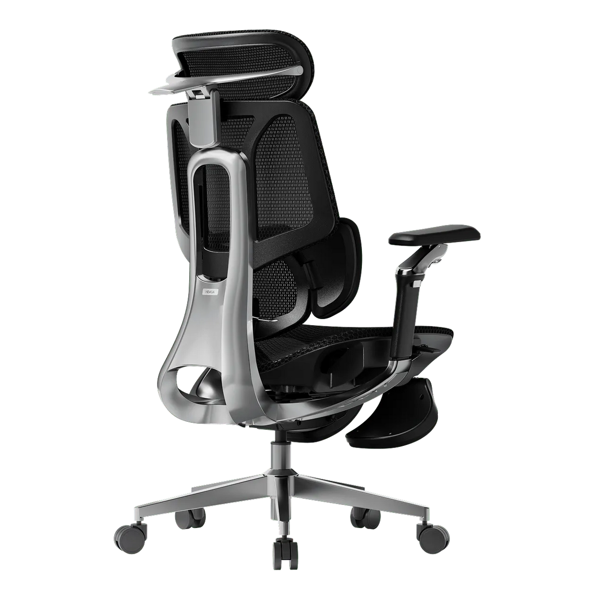 Ergonomic office chair with black mesh back and silver frame black~0-1