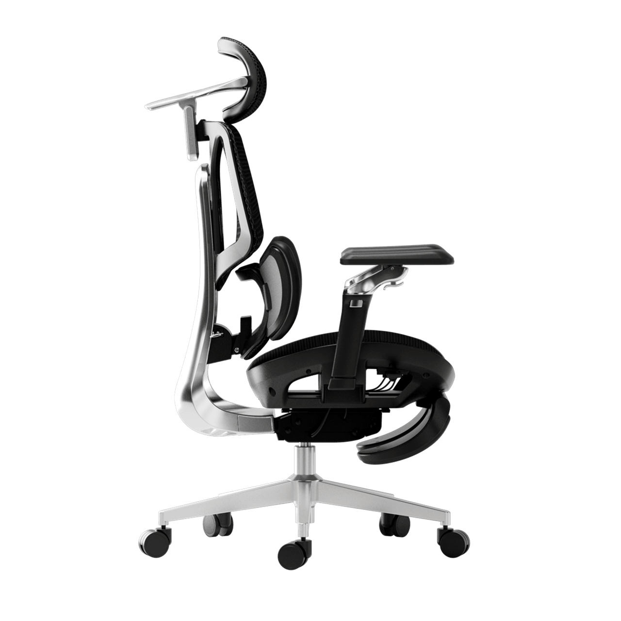 Black office chair with white base on a transparent background~1-1