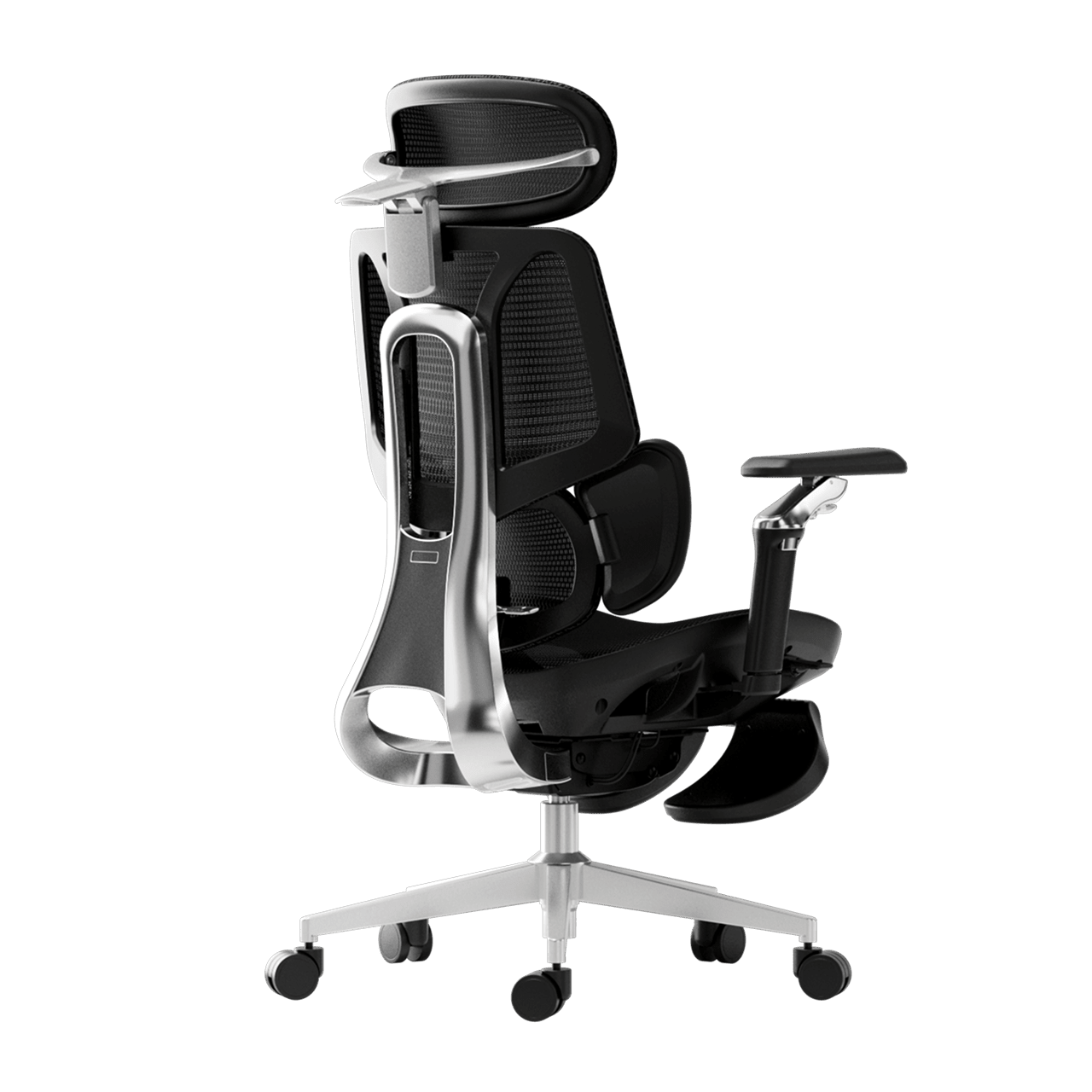 Black office chair with adjustable features on a black background~1-1