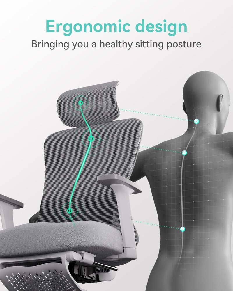 Hbada Ergonomic Office Chair High Back Desk Chair Recliner Chair With Lumbar Support Height Adjustable Seat Headrest Breathable Mesh Back Soft Foam