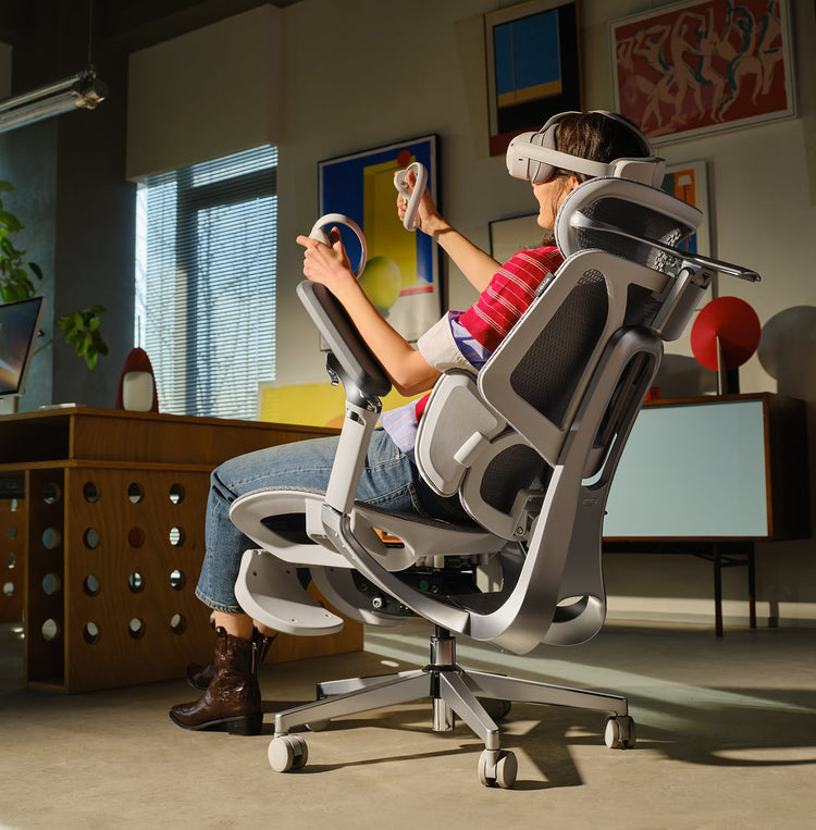 HBADA E3 Pro side profile showing the 3-zone lumbar support for L4-L5 spinal health.