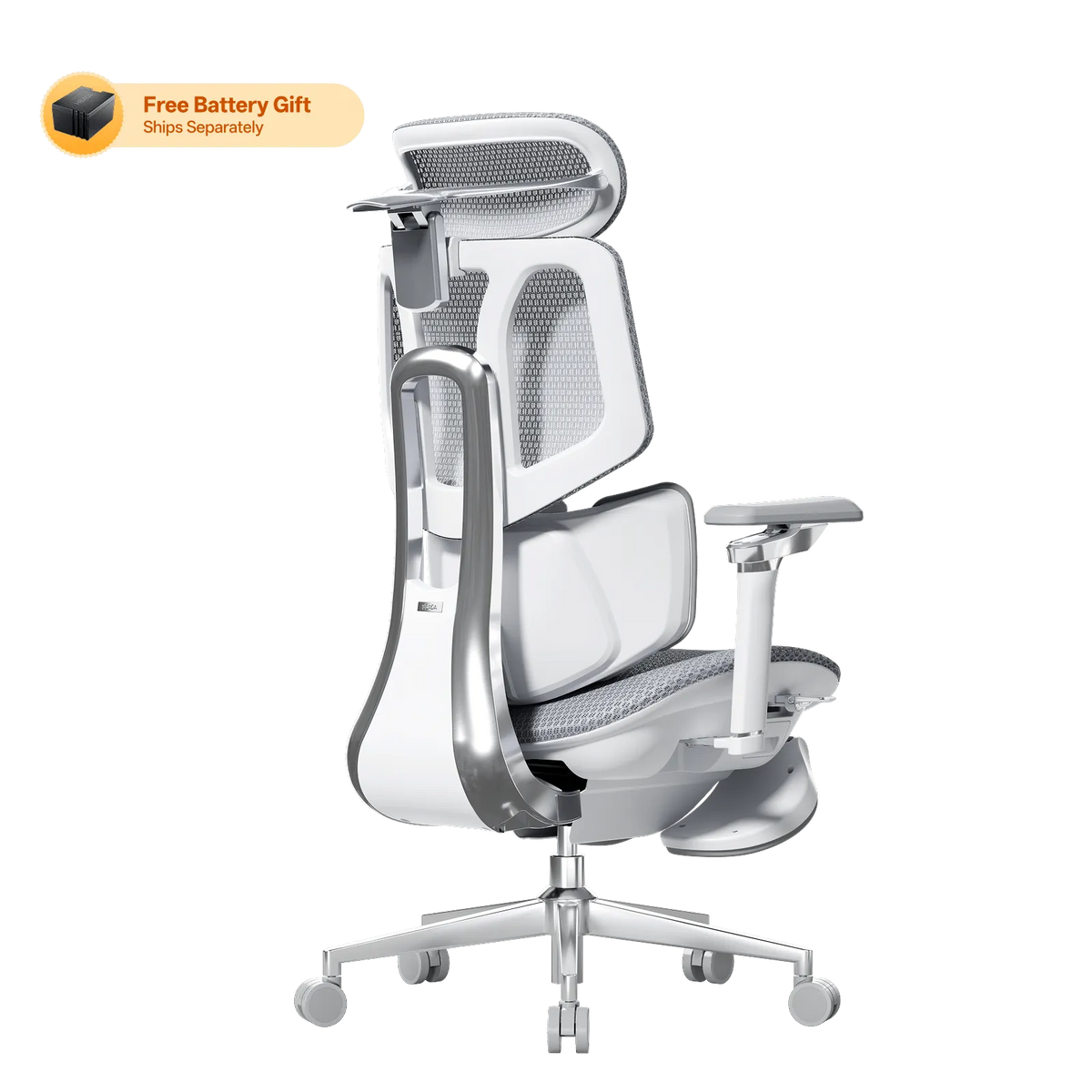 Rear three-quarter view of the grey HBADA X7 ergonomic office chair showing its backrest frame