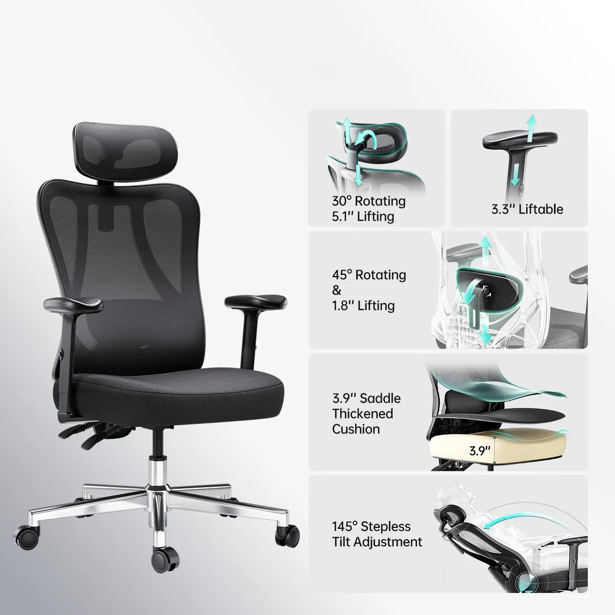 HBADA P3 Ergonomic Chair without Footrest