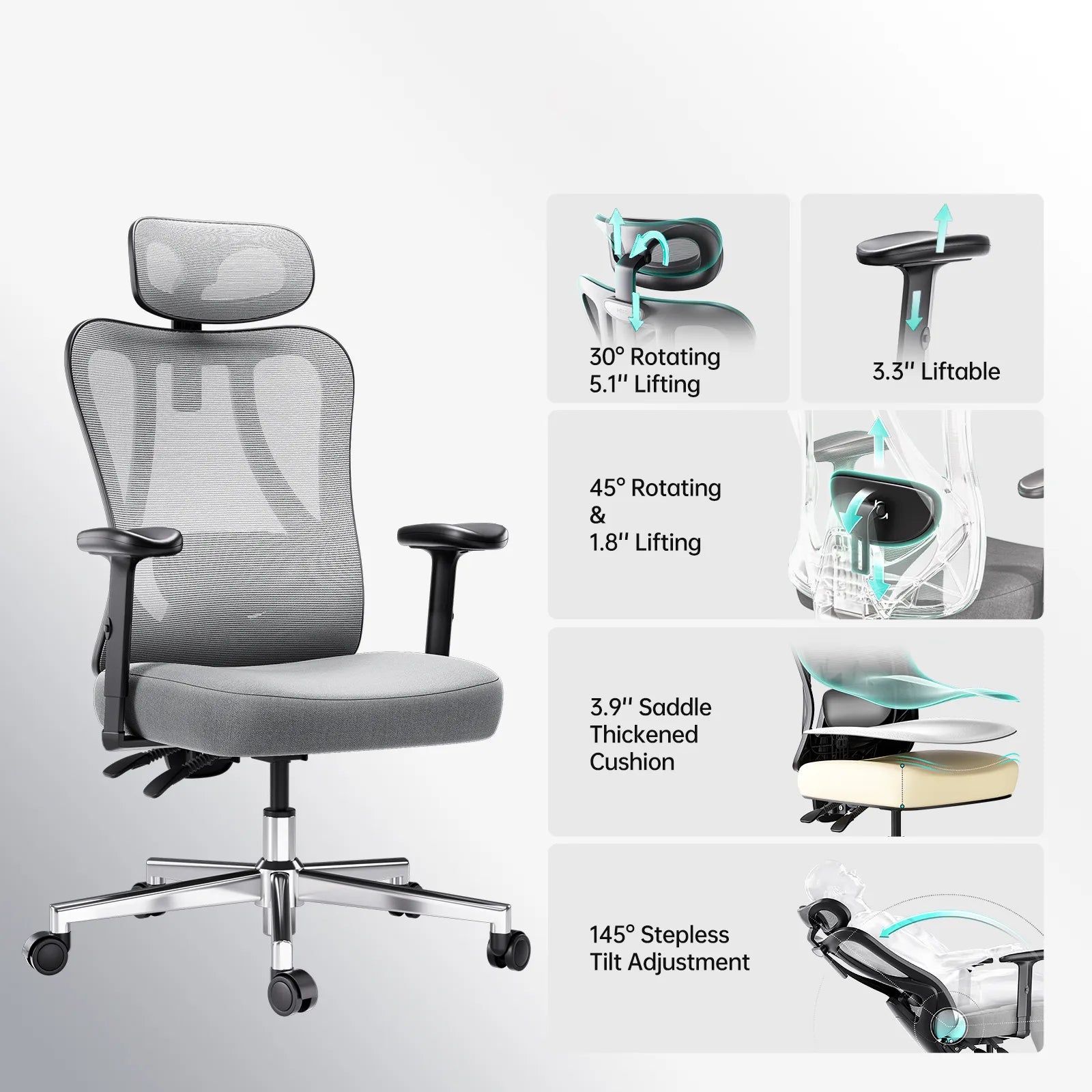 HBADA P3 Ergonomic Chair without Footrest