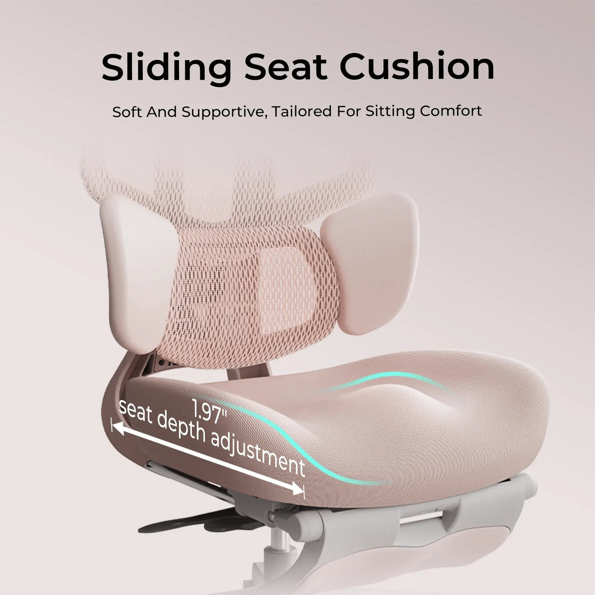 E3 Air pink chair seat depth adjustment feature