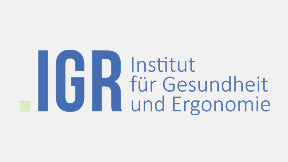 Logo of IGR Institutür für Gesundheit und Ergonomie with blue and gray text on a white background