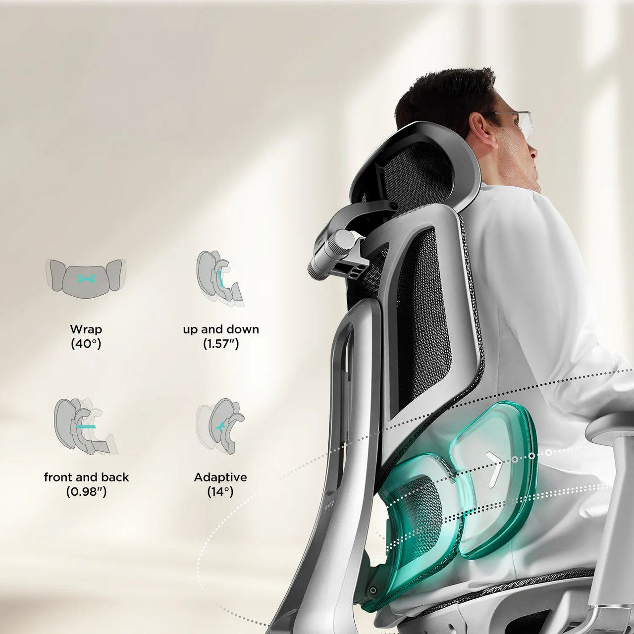 HBADA E3 Air Ergonomic Office Chair without footrest gray lumbar support~scene