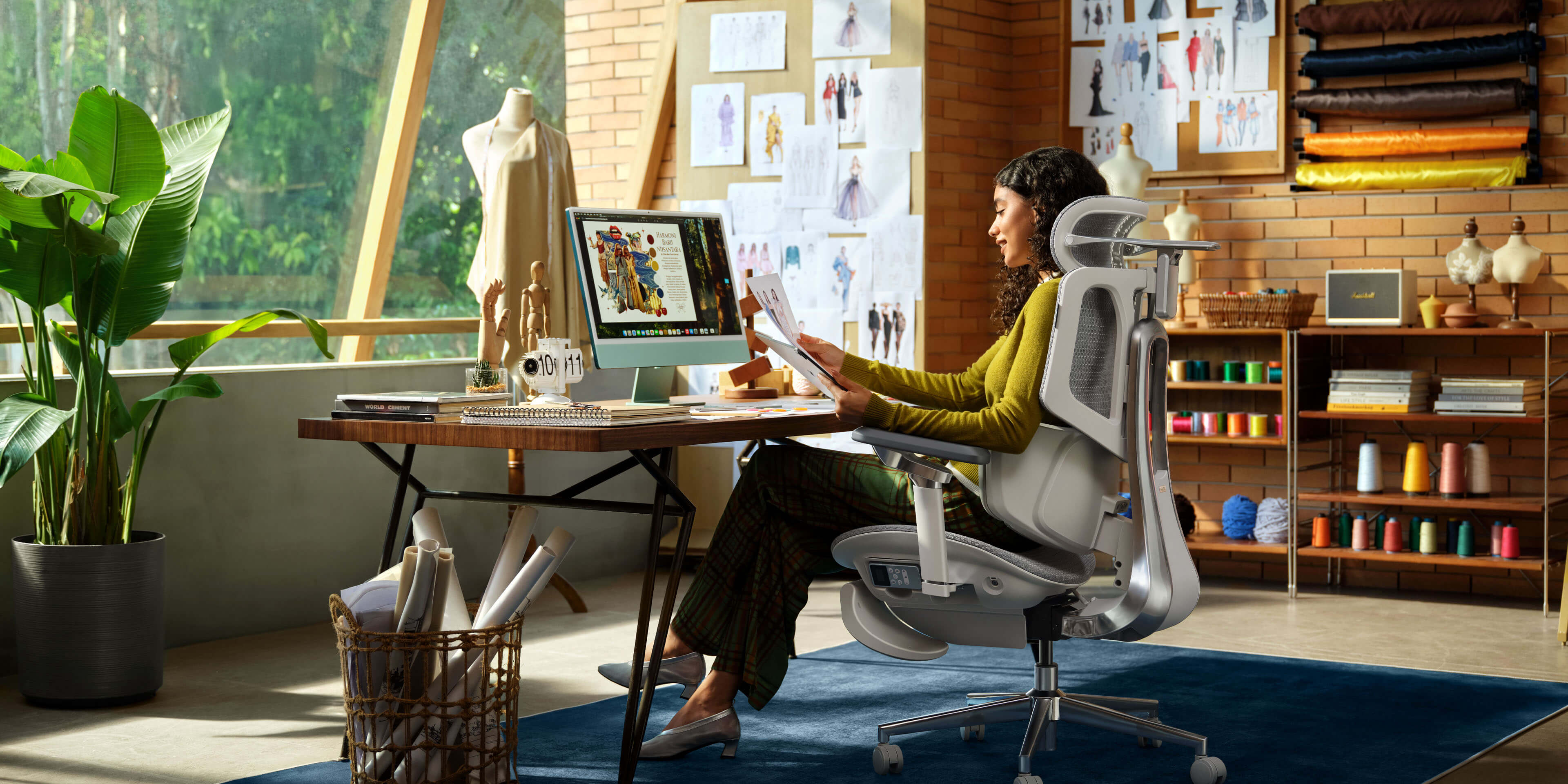 Ergonomic chair leaning back for deep relaxation at desk.